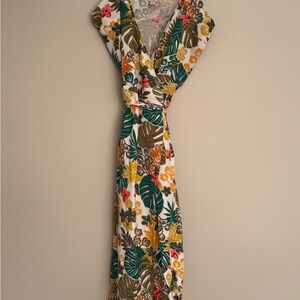 LOFT Blue and Gold Maxi Sundress Wrap Tie Front